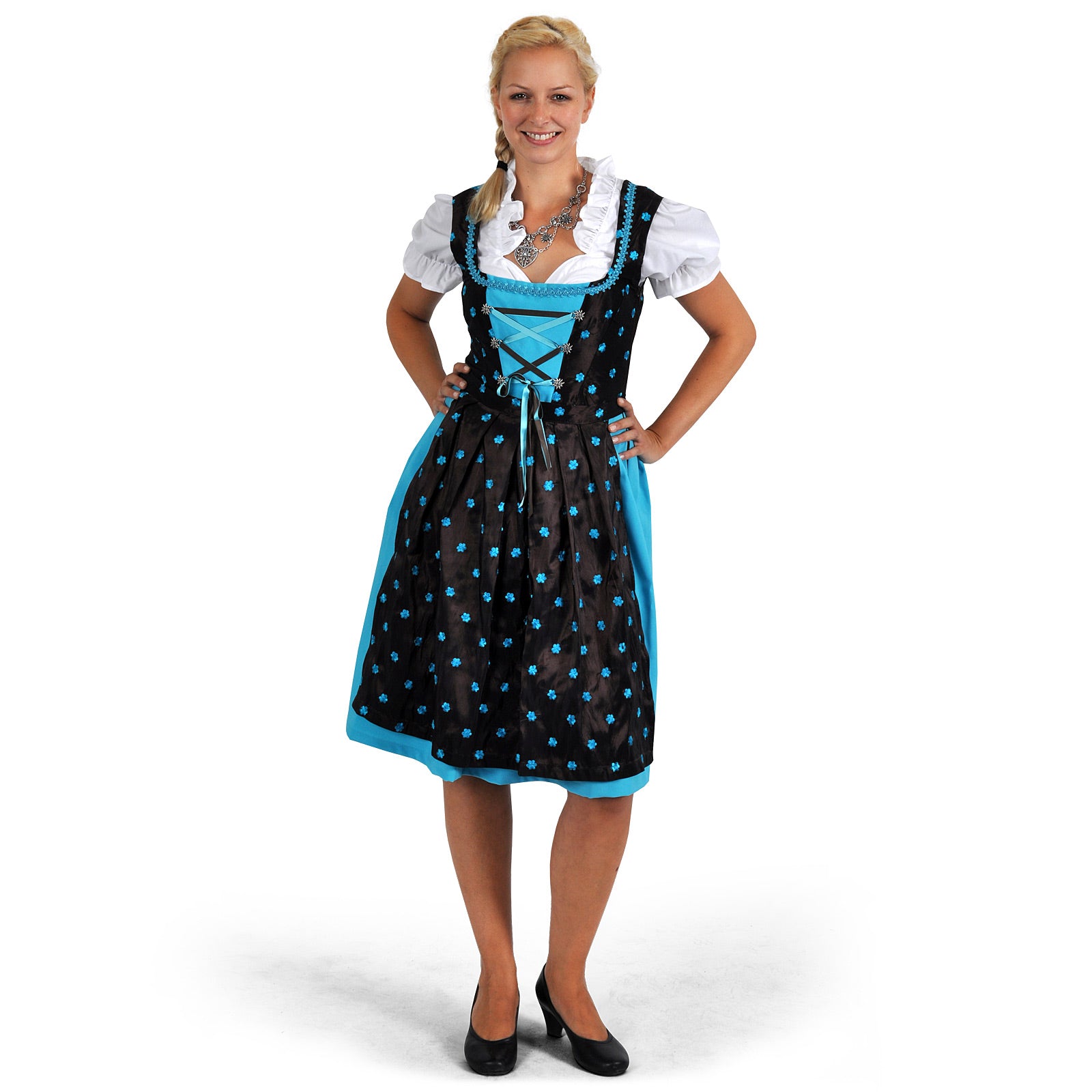 Product image Edelweiss Dirndl - Brown/Turquoise Traditional Dress with Blouse Insert