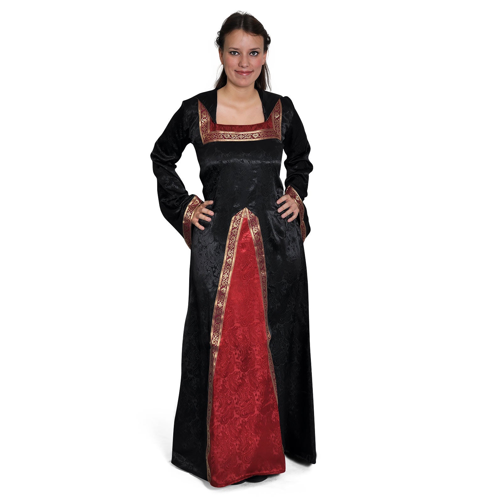 Product image Medieval Dress Otilia with Pointed Hood Black-Bordeaux