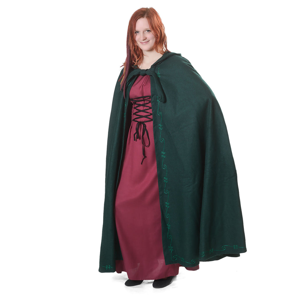 Product image Medieval Cloak with Hood and Embroidery Green