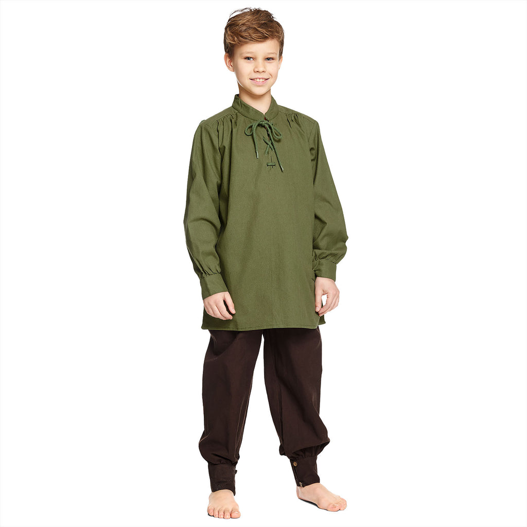 Product image Medieval Shirt for Kids with Noble Back Lacing Green