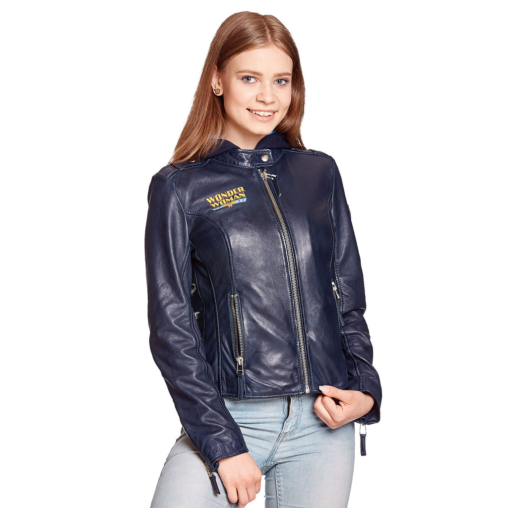 Product image Wonder Woman - Logo Leather Jacket with Hood Blue