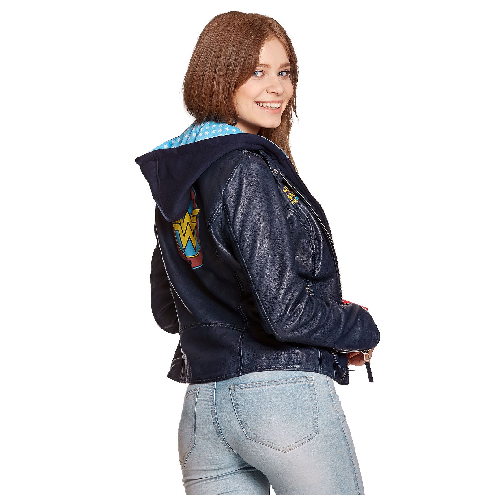 Product image Wonder Woman - Logo Leather Jacket with Hood Blue