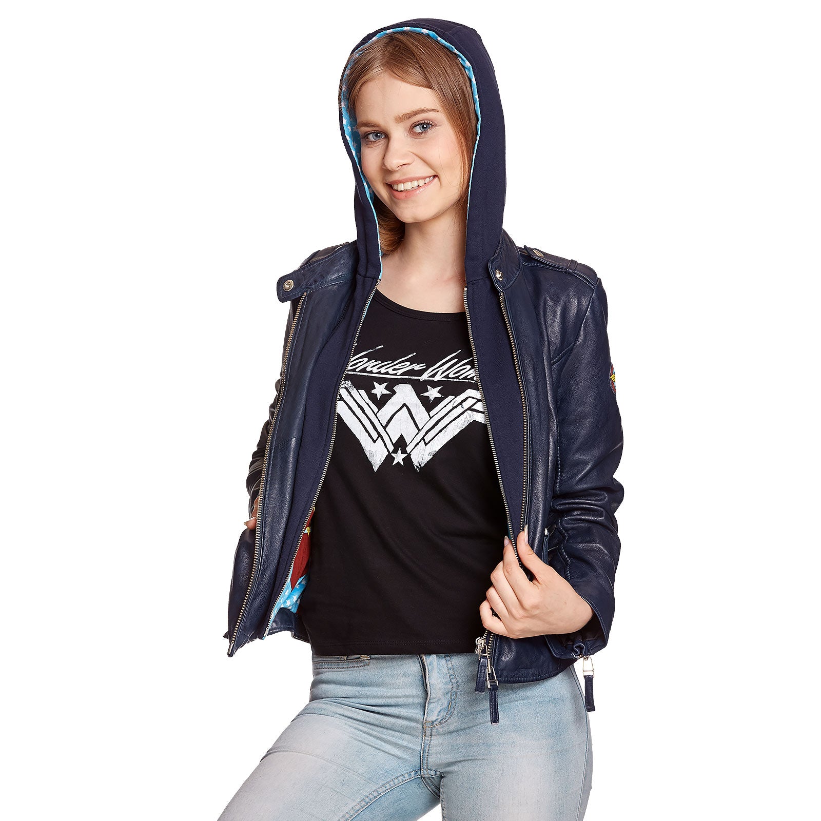 Product image Wonder Woman - Logo Leather Jacket with Hood Blue