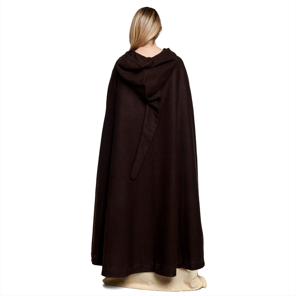 Product image Medieval Wool Cloak Women with Hood Embroidery Metal Buckle Brown