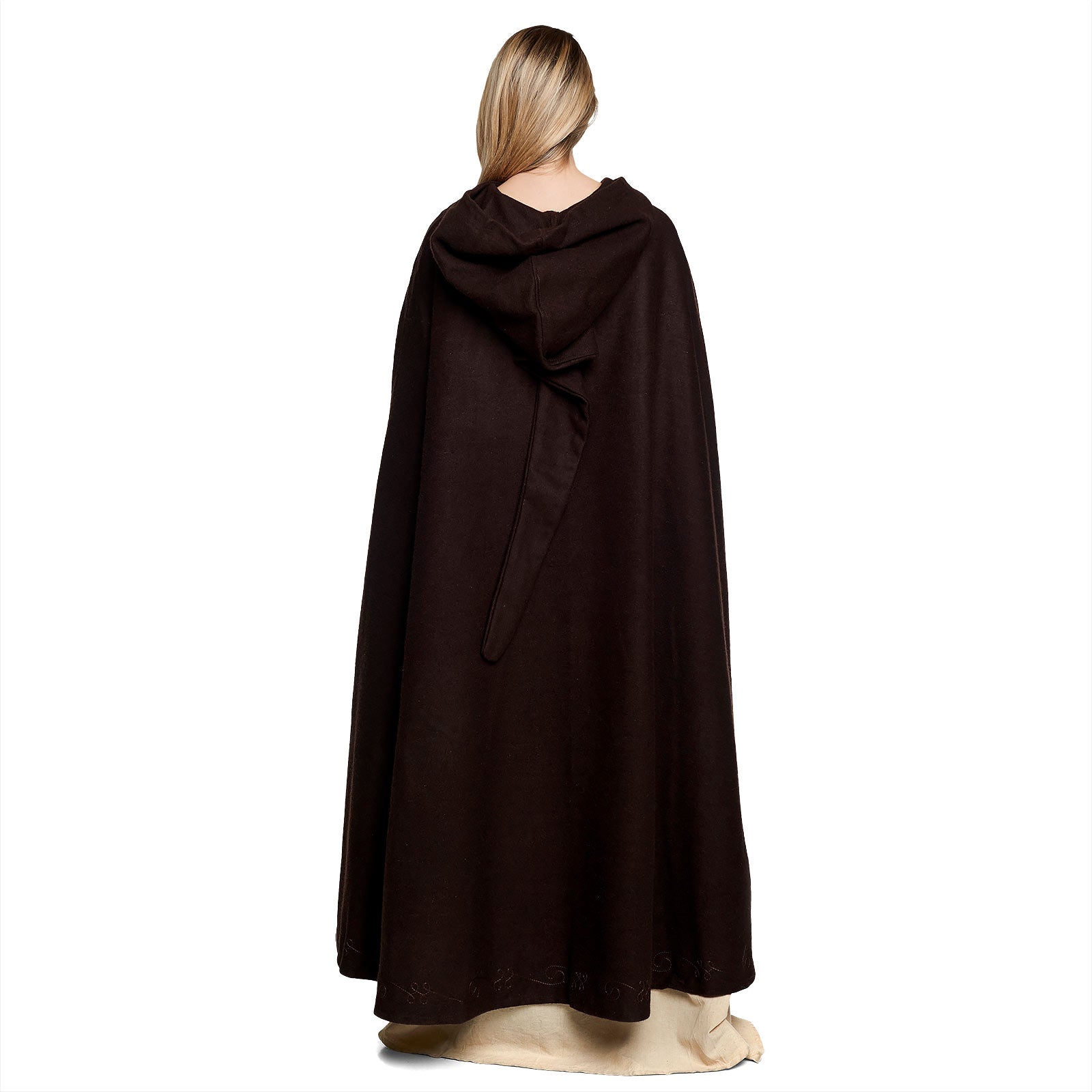 Product image Medieval Wool Cloak Women with Hood Embroidery Metal Buckle Brown