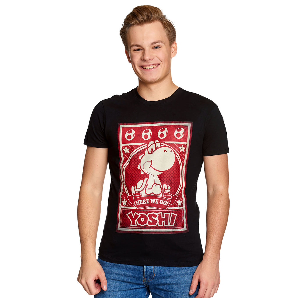 Product image Super Mario - Yoshi Here We Go Poster T-Shirt Black