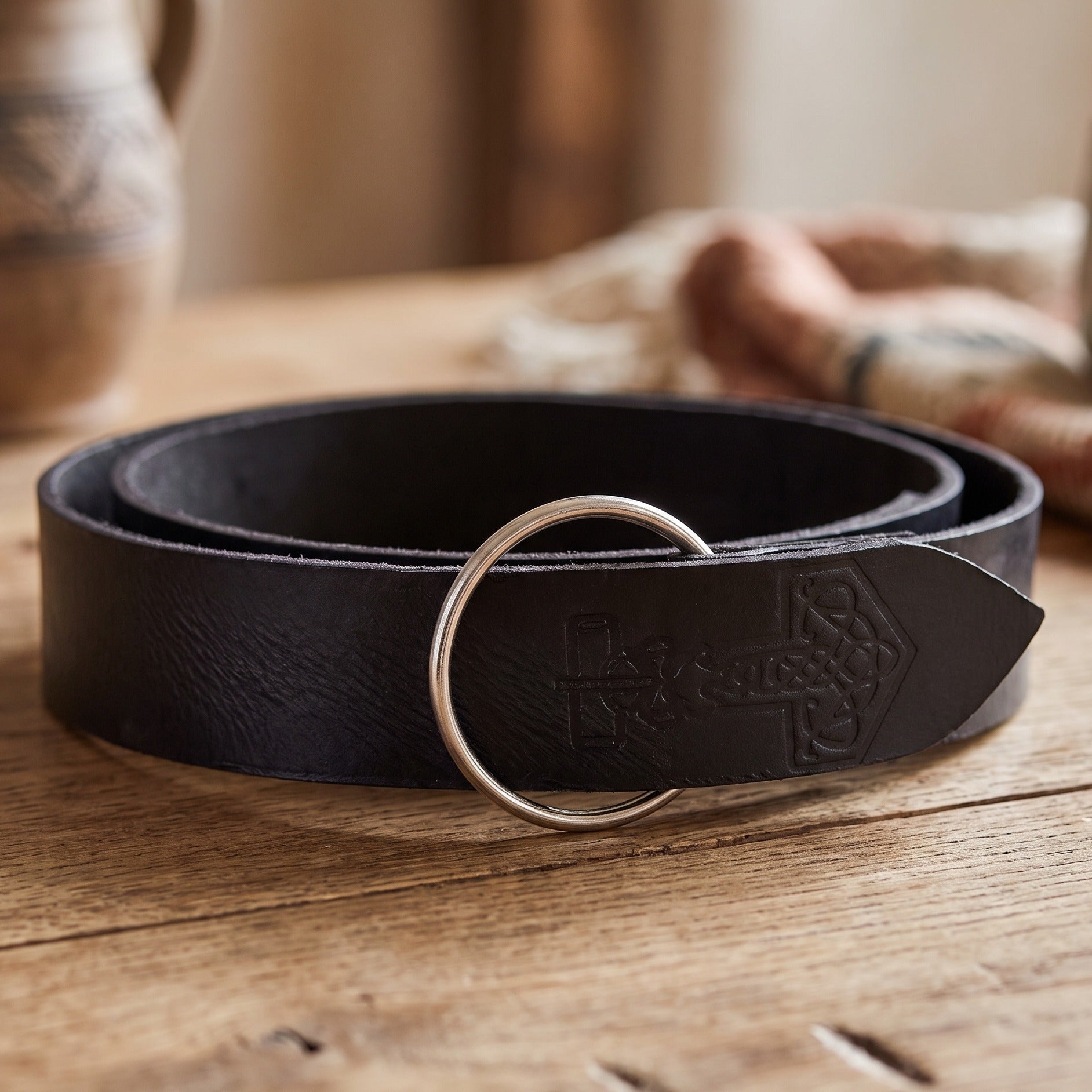 Product image Medieval Ring Belt with Thor's Hammer Embossing Black