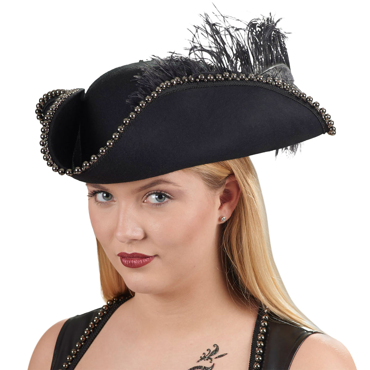 Product image Tricorn with pearl border and feather black