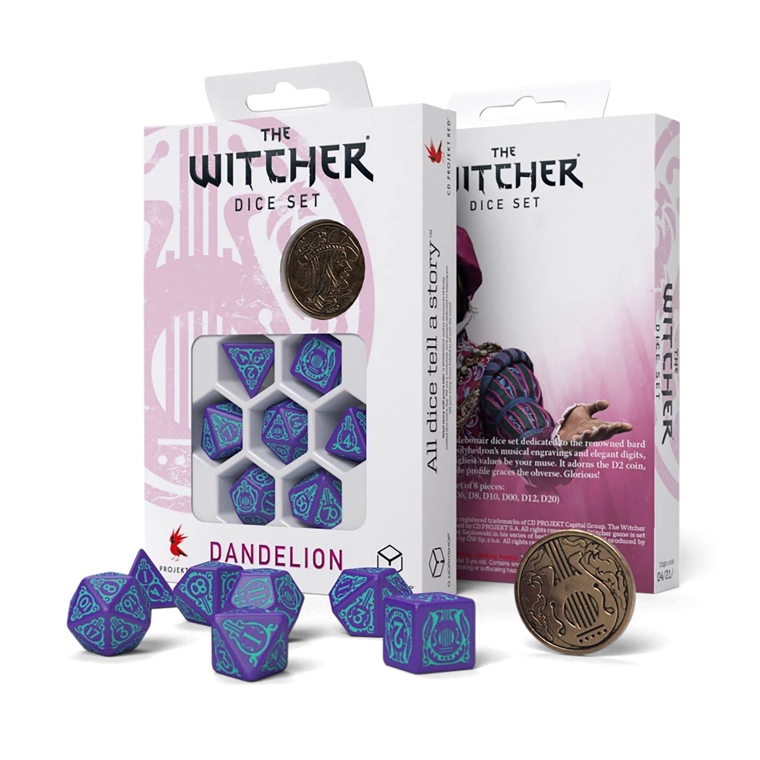 Product image Witcher - Dandelion Half a Century of Poetry RPG Dice Set 7pcs with Collector's Coin