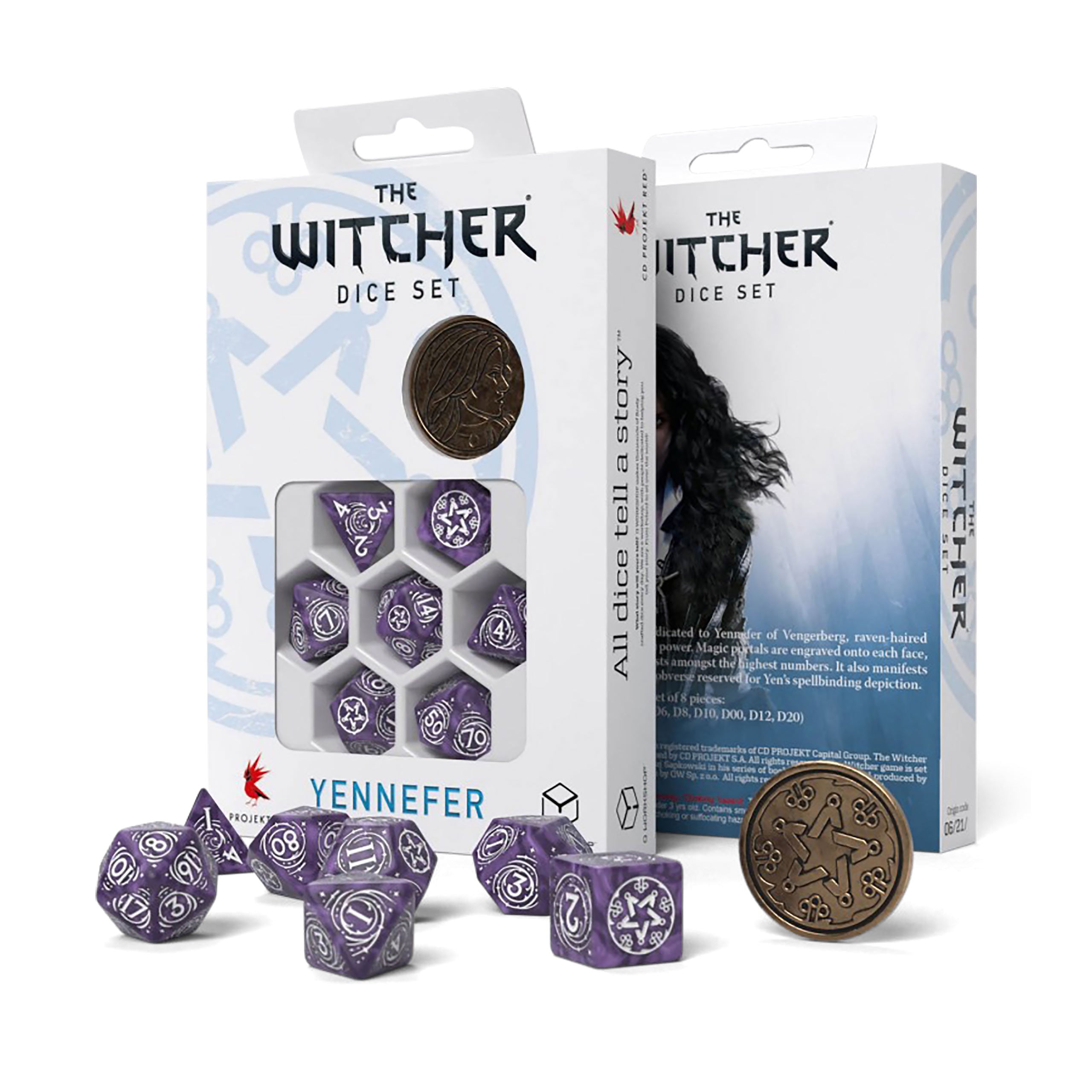 Product image Witcher - Yennefer Lilac & Gooseberries RPG Dice Set 7pcs with Collector's Coin