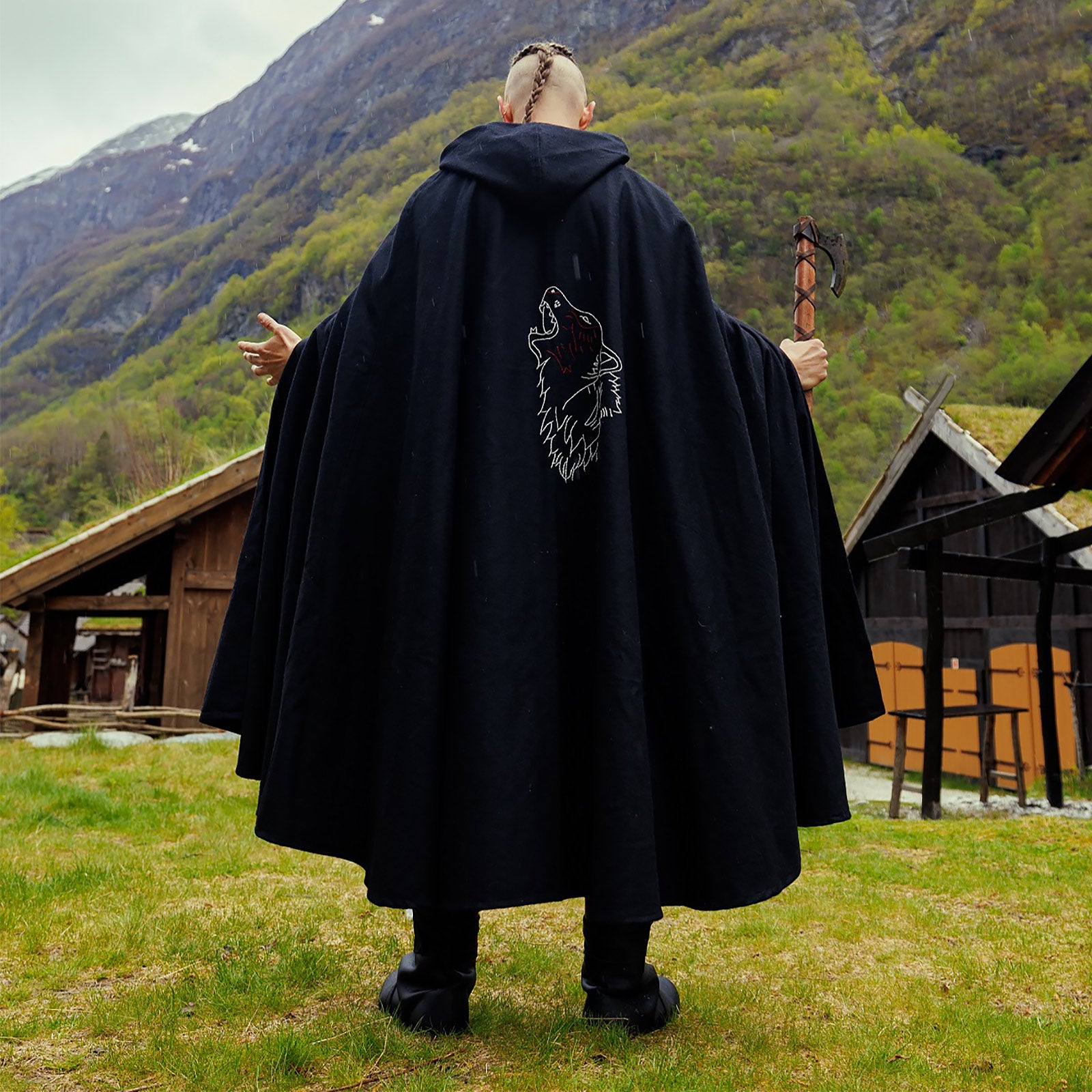 Product image Medieval Cloak Alpha with Wolf Embroidery black