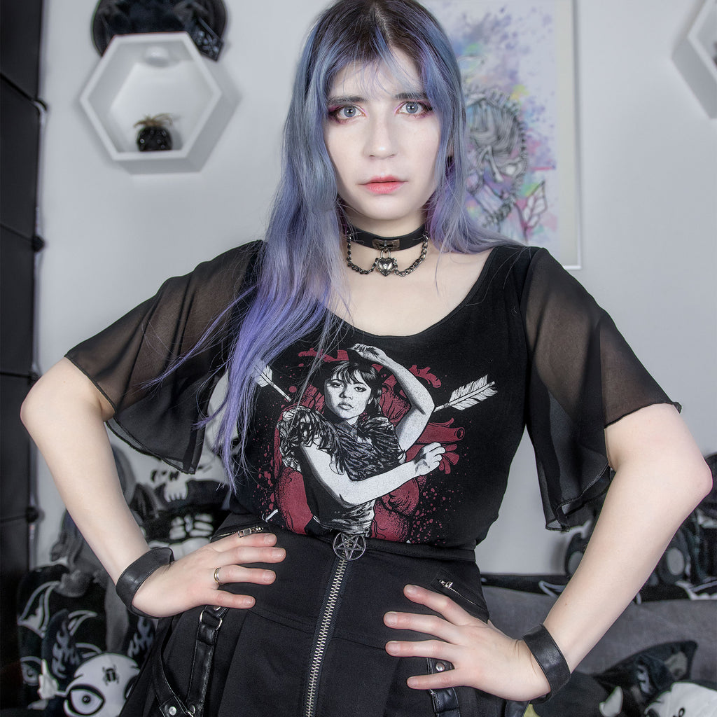 Product image Wednesday - Macabre Love T-shirt with Butterfly Sleeves