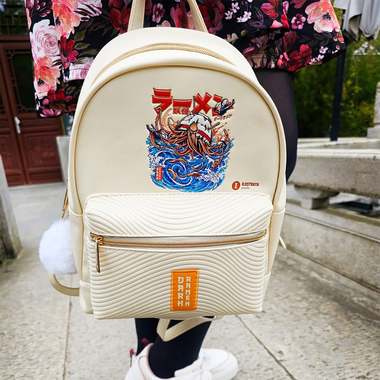 Product image Ilustrata - Dark Ramen Backpack with Pom Pom Pendant beige