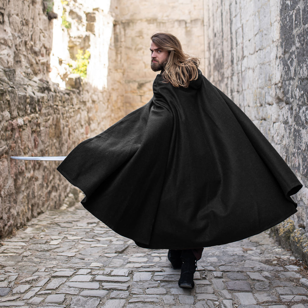 Product image Medieval Wool Cloak with Wolf Clasp black