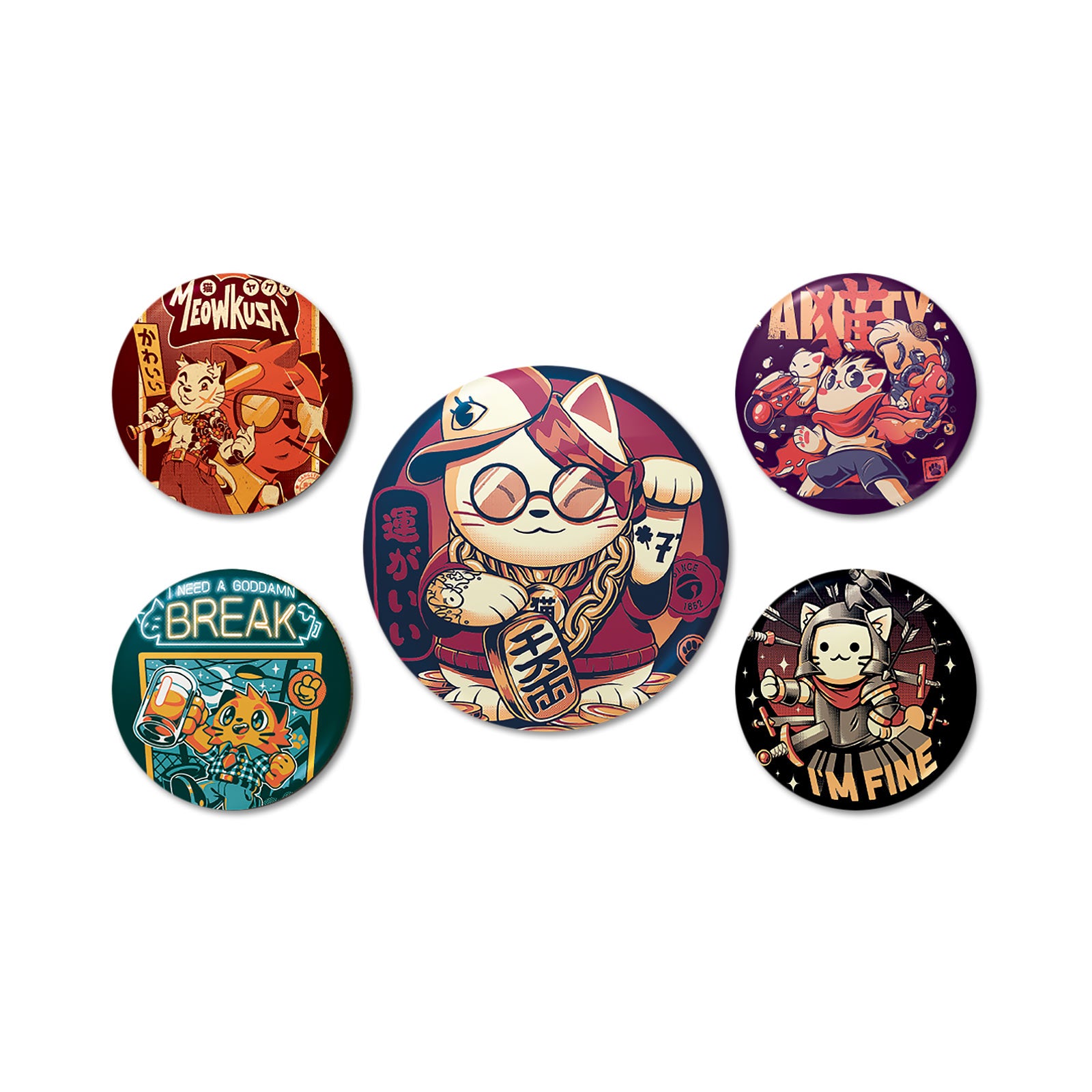 Product image Ilustrata - Cool Cat Button 5-piece Set