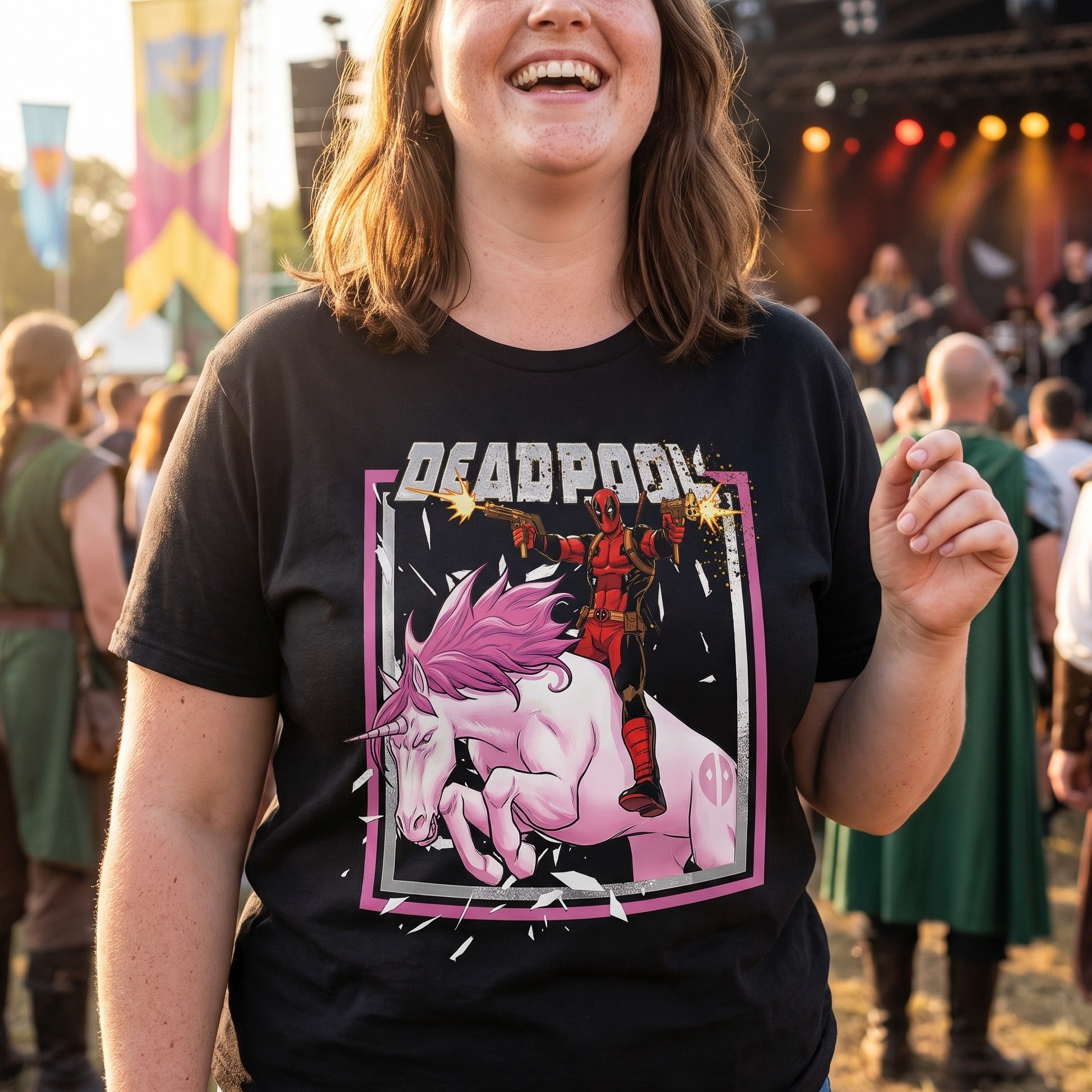 Product image Deadpool - Pink Unicorn Ride T-Shirt Black