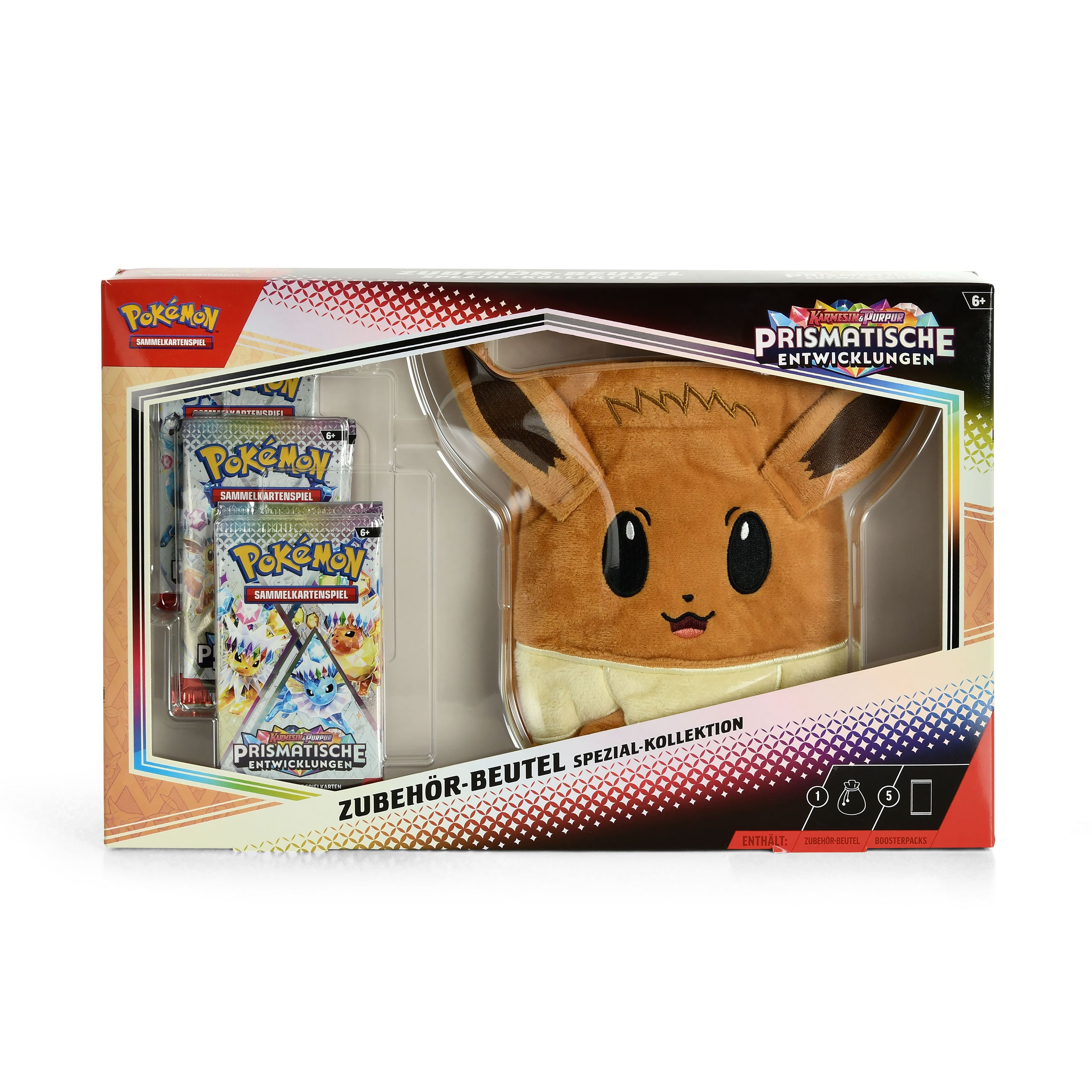 Product image Pokemon - Eevee Scarlet & Violet Prismatic Evolutions Trading Cards with Plush Pouch