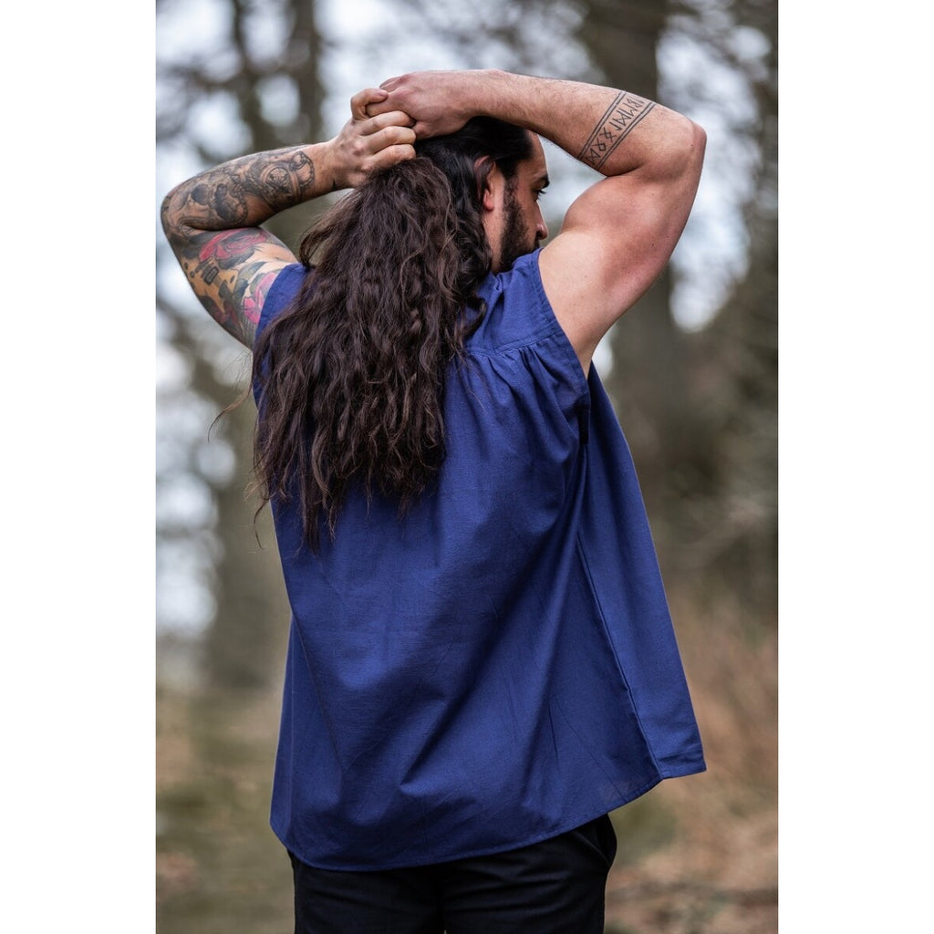 Product image Medieval Stand-Up Collar Lace-Up Shirt Louis Sleeveless Blue