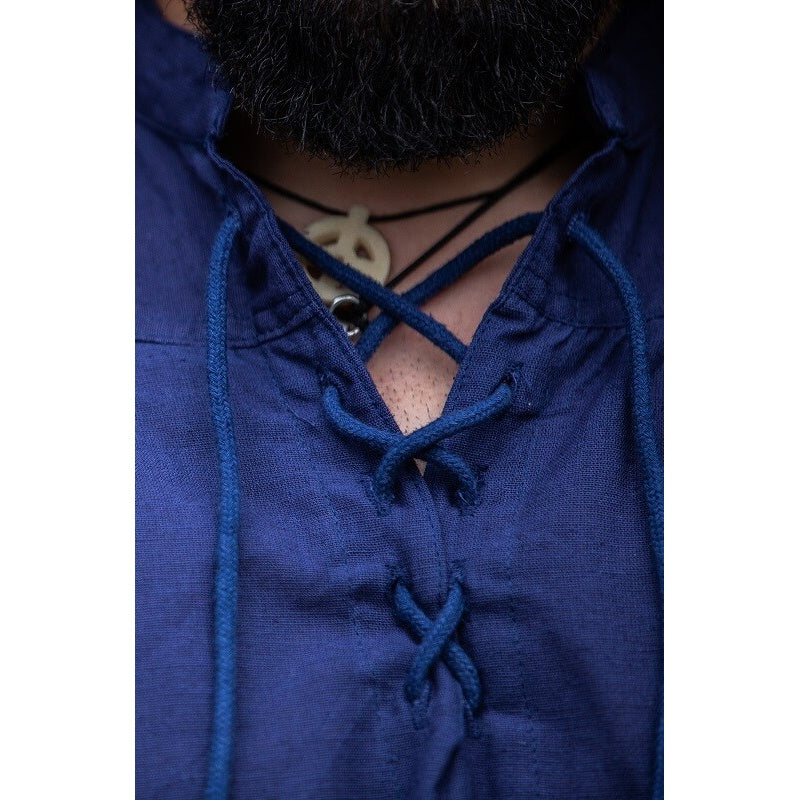 Product image Medieval Stand-Up Collar Lace-Up Shirt Louis Sleeveless Blue