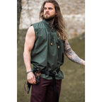 Product image Medieval Stand-Up Collar Lace-Up Shirt Louis Sleeveless Green