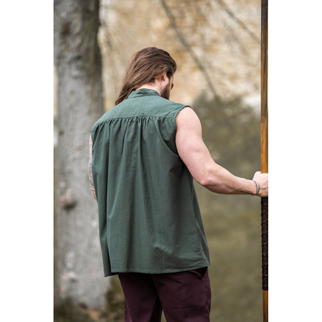 Product image Medieval Stand-Up Collar Lace-Up Shirt Louis Sleeveless Green