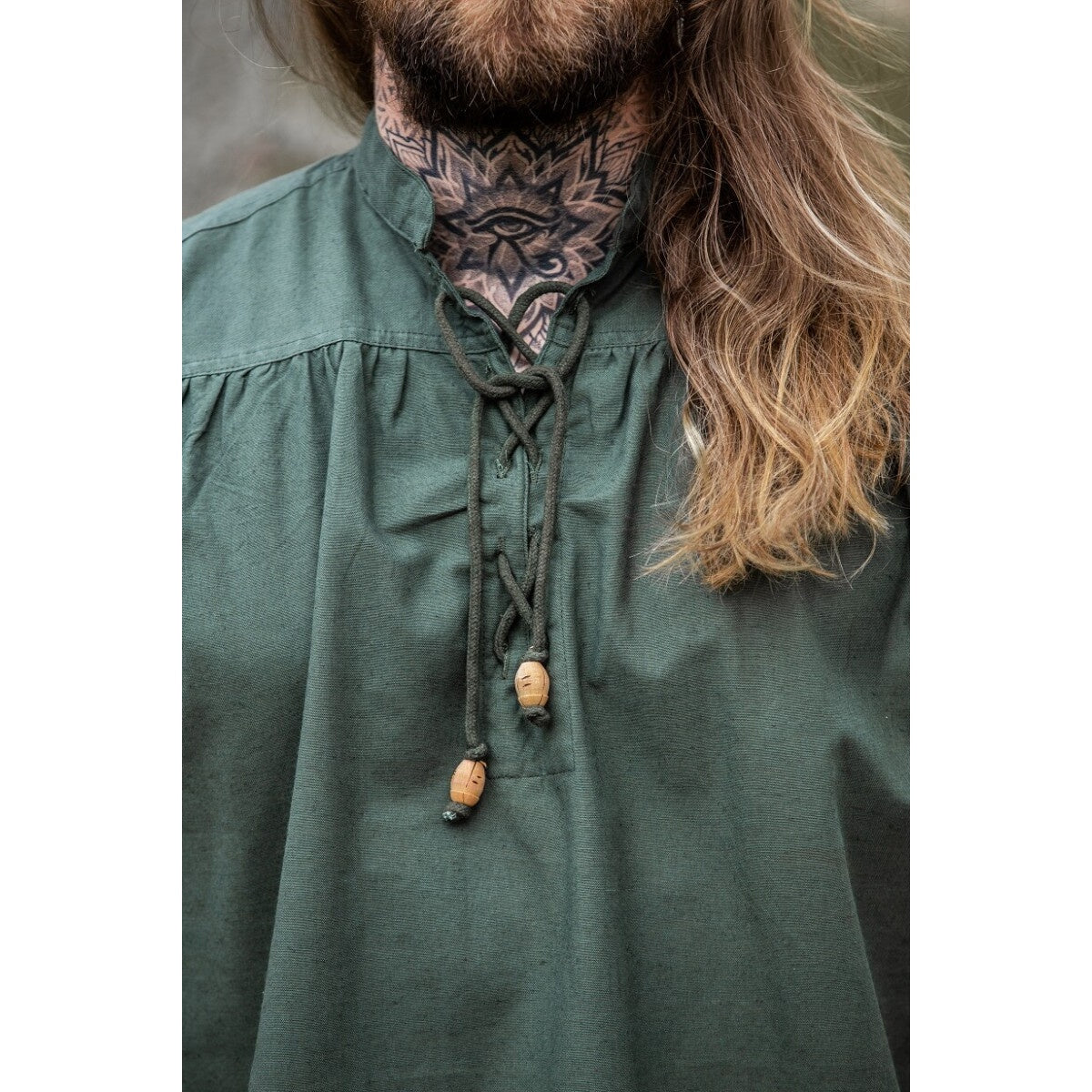Product image Medieval Stand-Up Collar Lace-Up Shirt Louis Sleeveless Green
