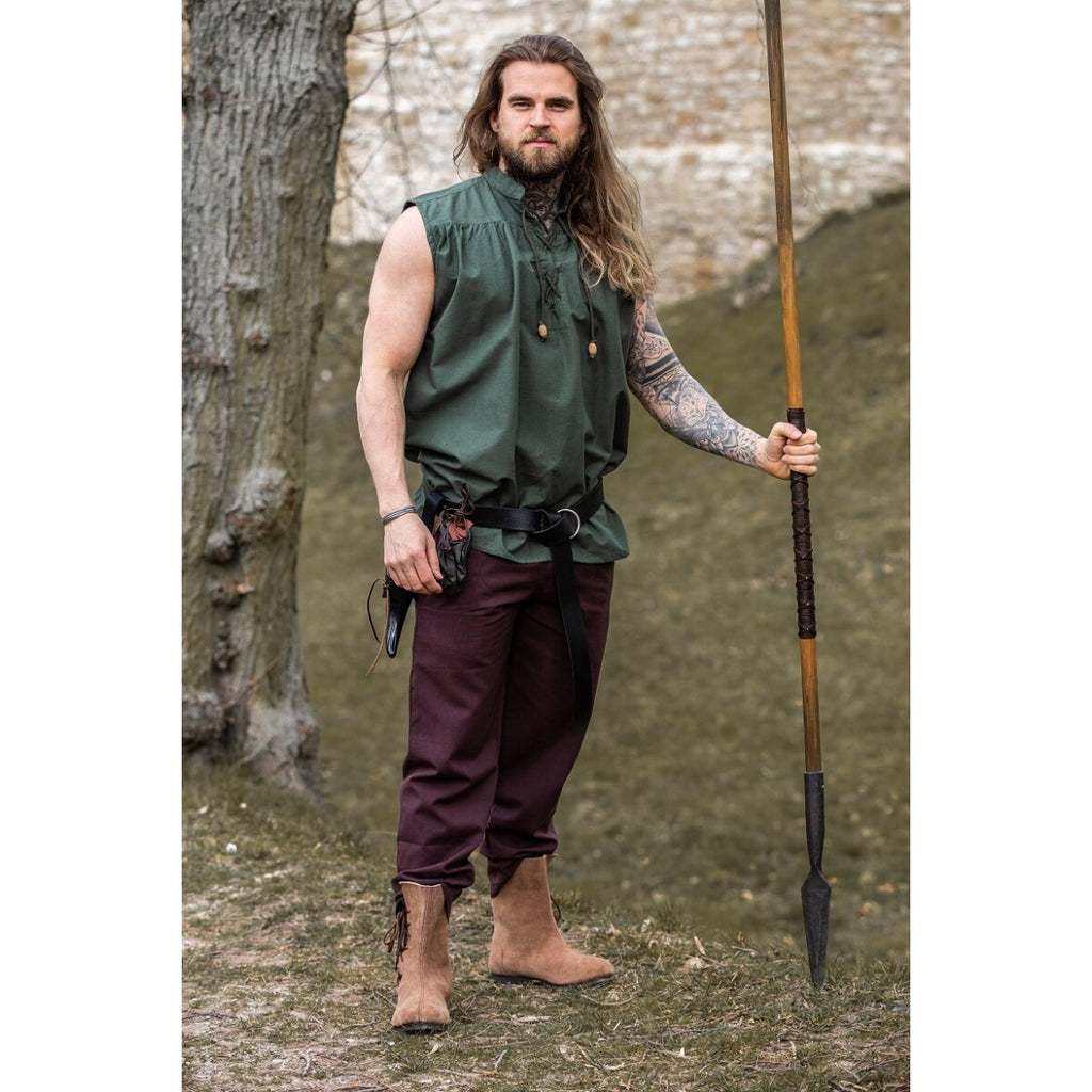 Product image Medieval Stand-Up Collar Lace-Up Shirt Louis Sleeveless Green