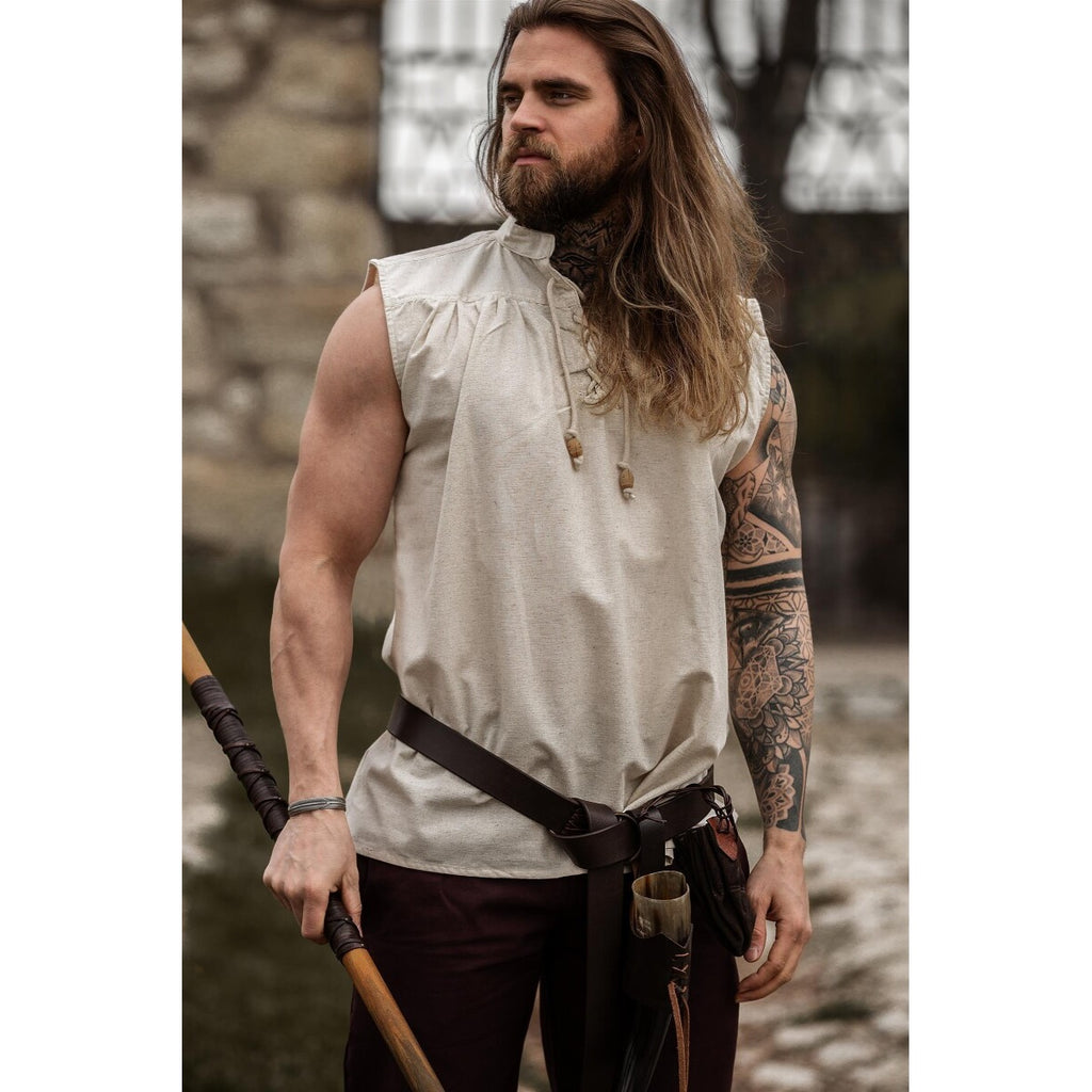 Product image Medieval Stand-Up Collar Lace-Up Shirt Louis Sleeveless Beige