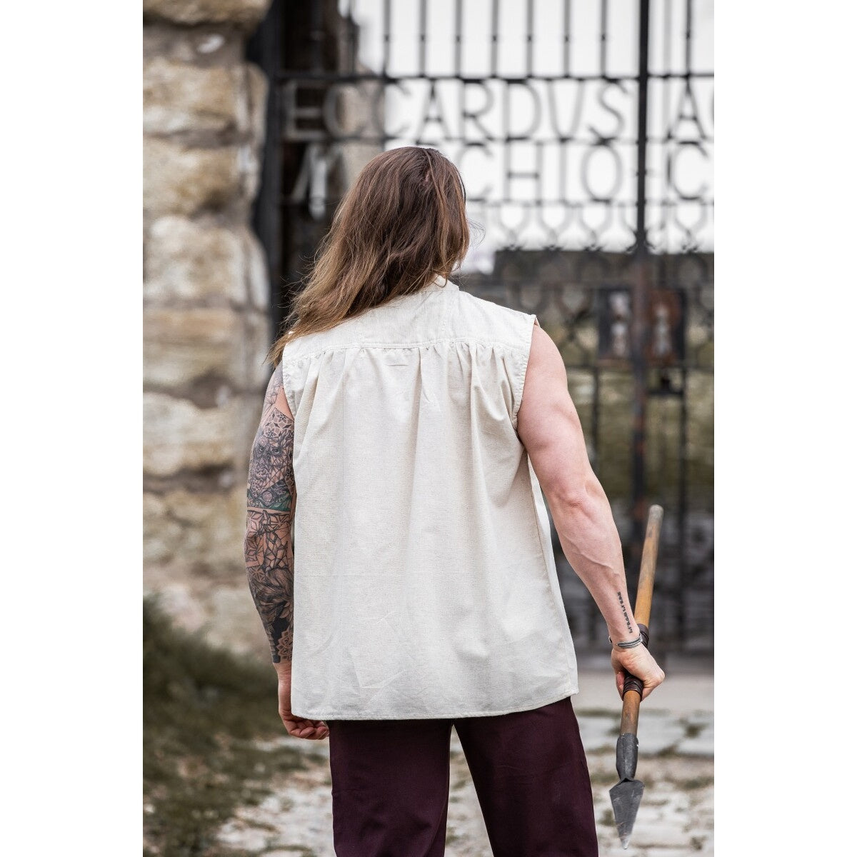 Product image Medieval Stand-Up Collar Lace-Up Shirt Louis Sleeveless Beige