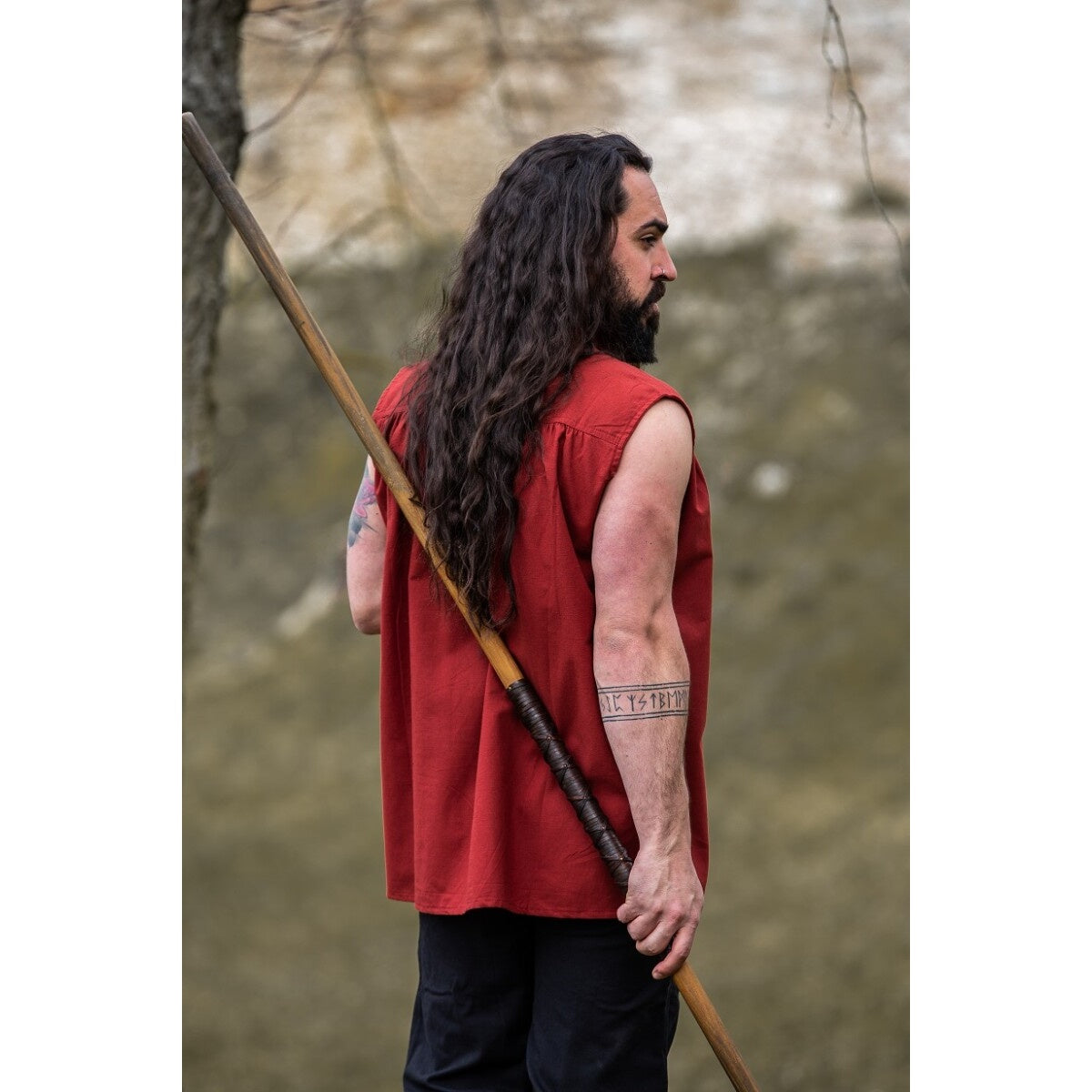Product image Medieval Stand-Up Collar Lace-Up Shirt Louis Sleeveless Red