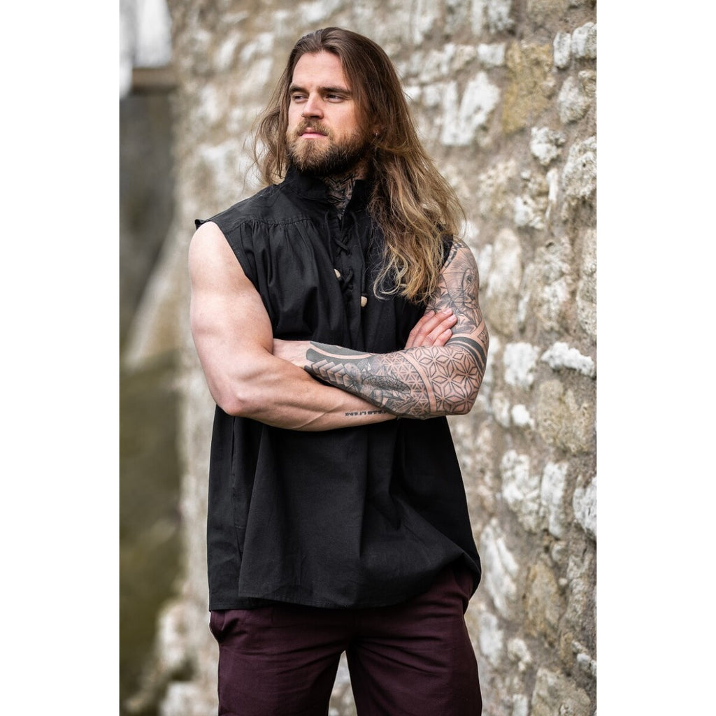 Product image Medieval Stand-Up Collar Lace-Up Shirt Louis Sleeveless Black