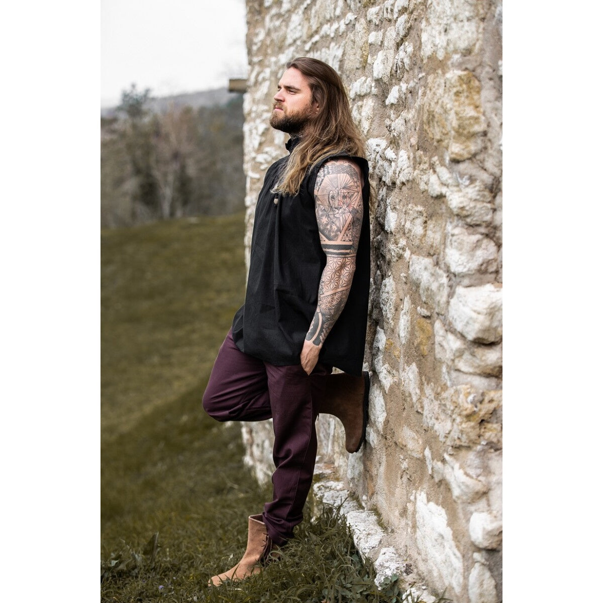 Product image Medieval Stand-Up Collar Lace-Up Shirt Louis Sleeveless Black