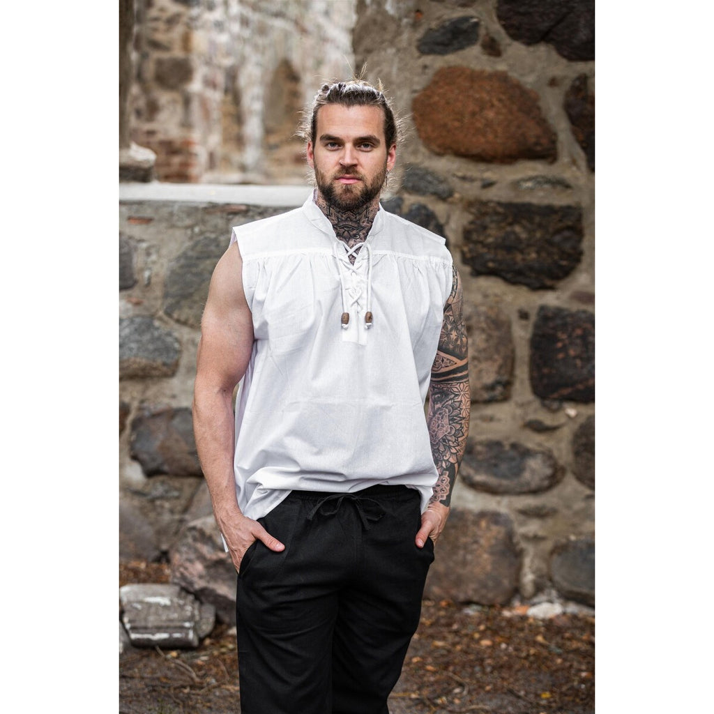 Product image Medieval Stand-Up Collar Lace-Up Shirt Louis sleeveless white