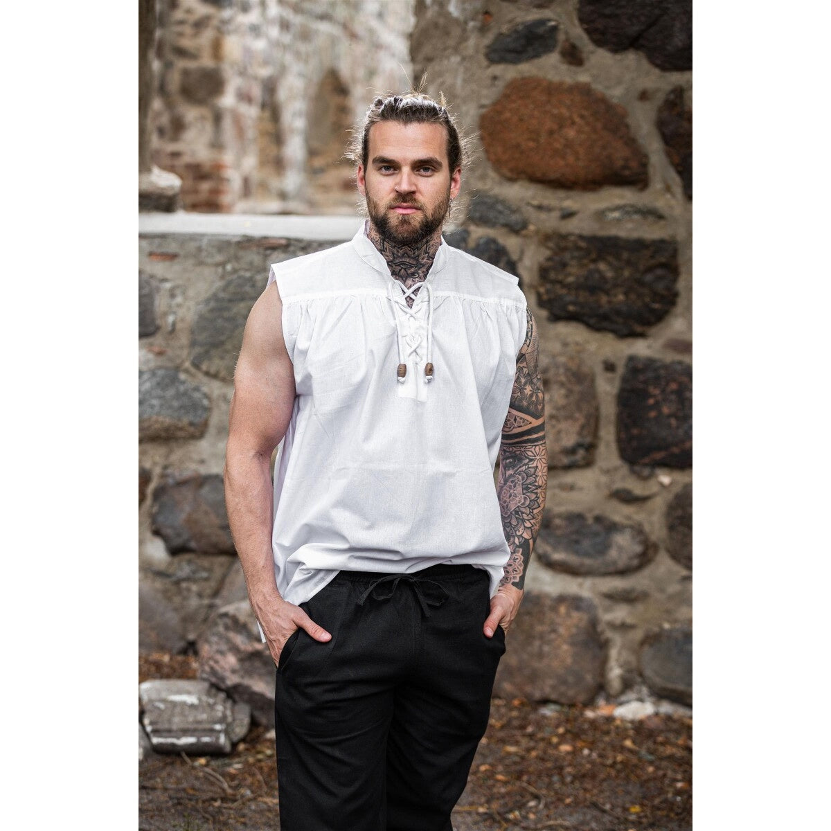 Product image Medieval Stand-Up Collar Lace-Up Shirt Louis sleeveless white