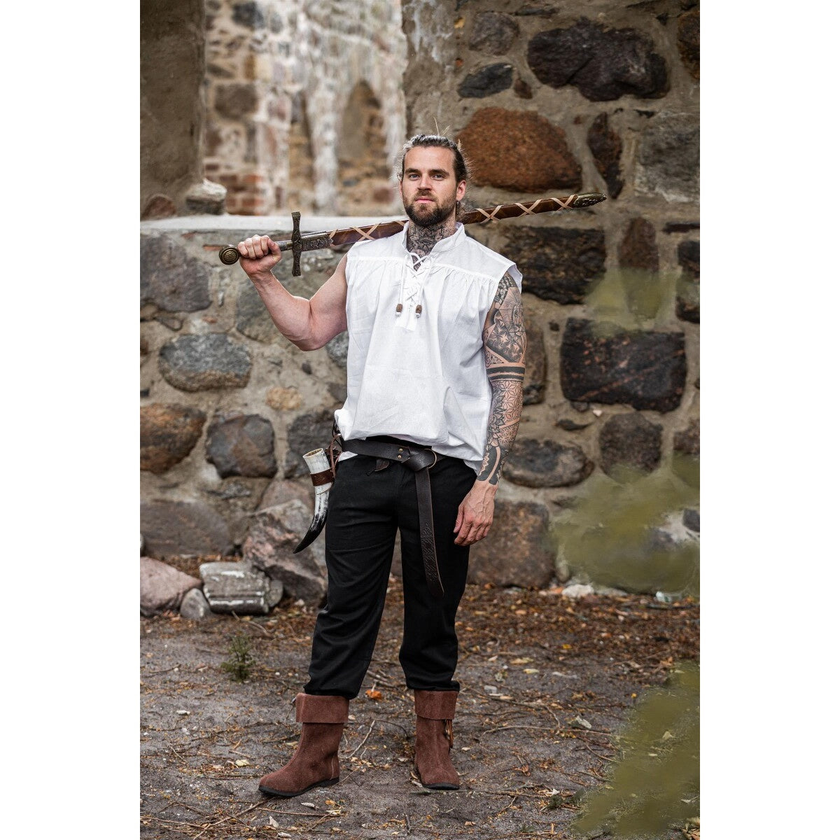 Product image Medieval Stand-Up Collar Lace-Up Shirt Louis sleeveless white