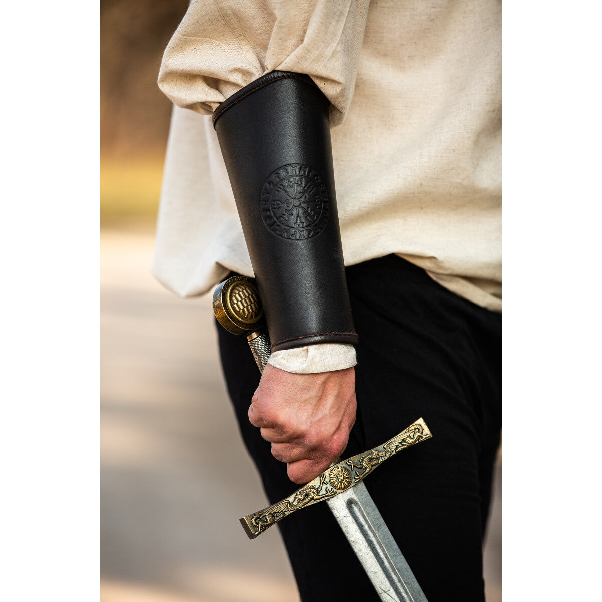 Product image Medieval Leather Bracer Ottar with Vegvisir Embossing Black