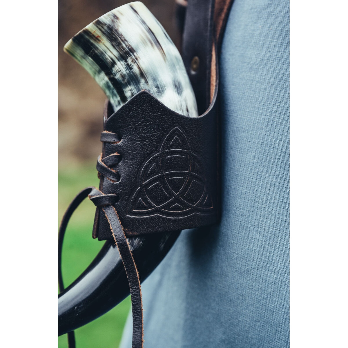 Product image Medieval Leather Drinking Horn Holder with Celtic Knots