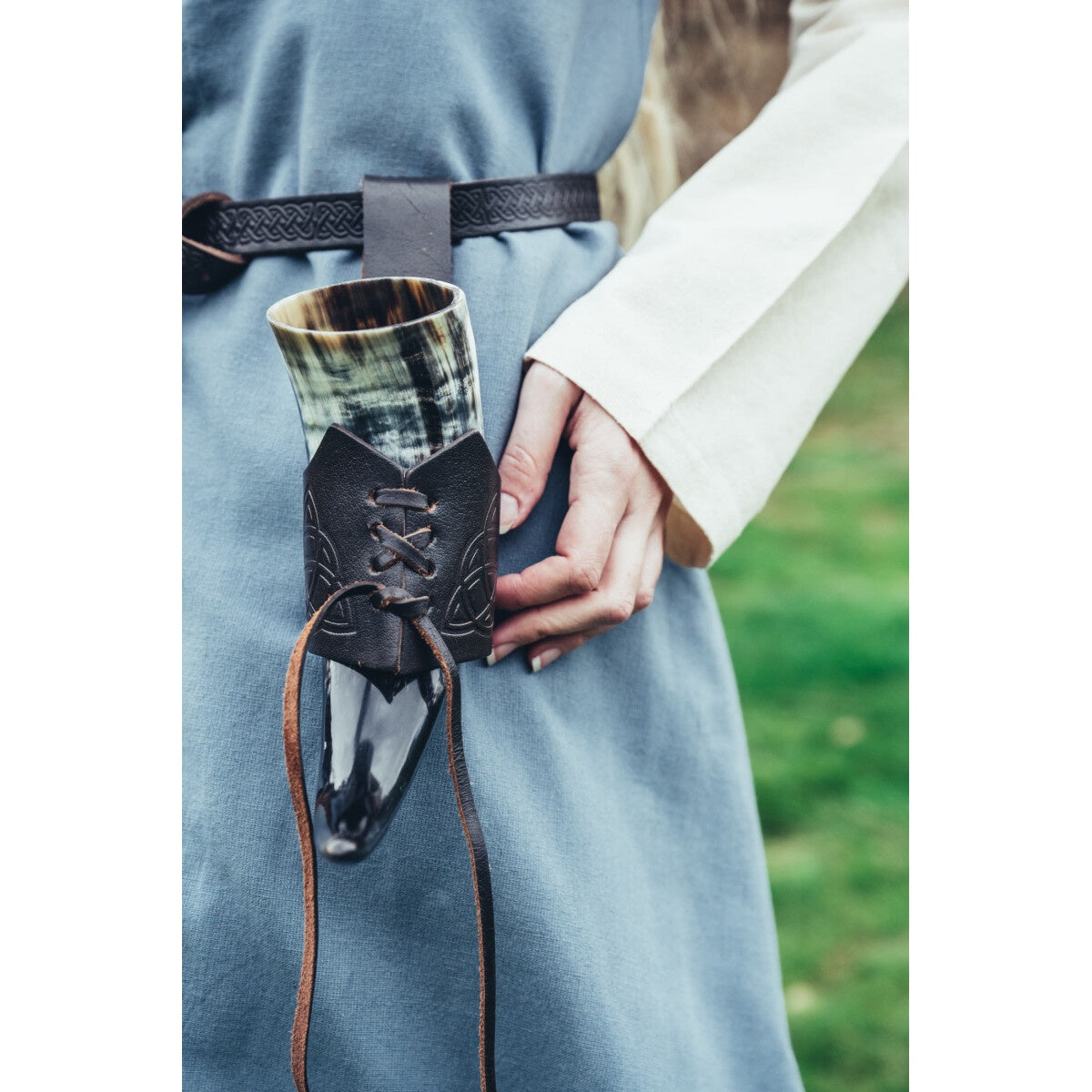 Product image Medieval Leather Drinking Horn Holder with Celtic Knots