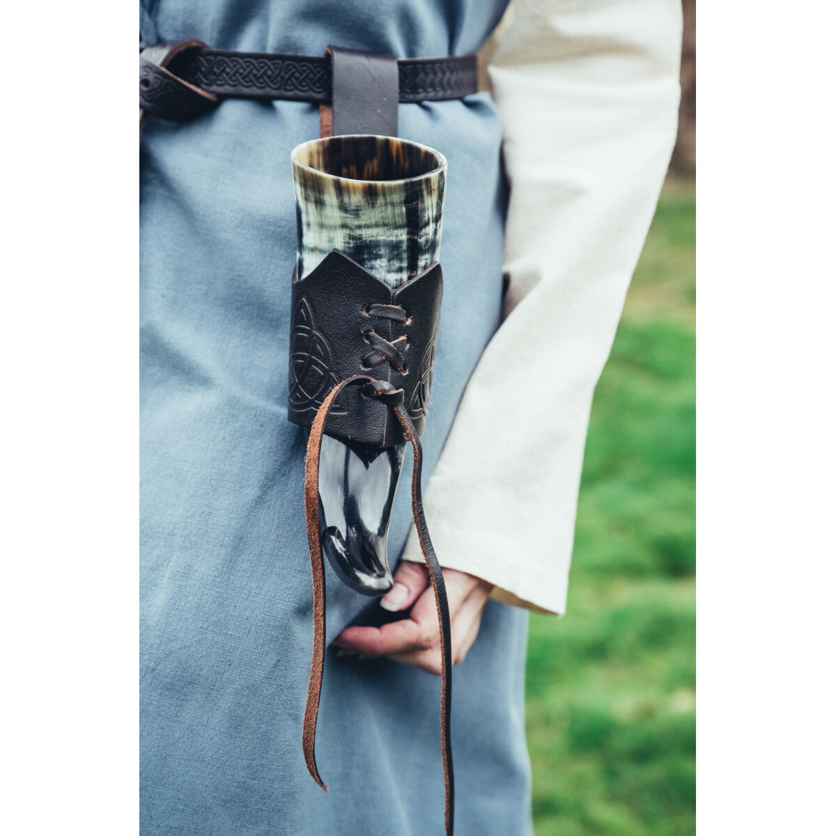 Product image Medieval Leather Drinking Horn Holder with Celtic Knots
