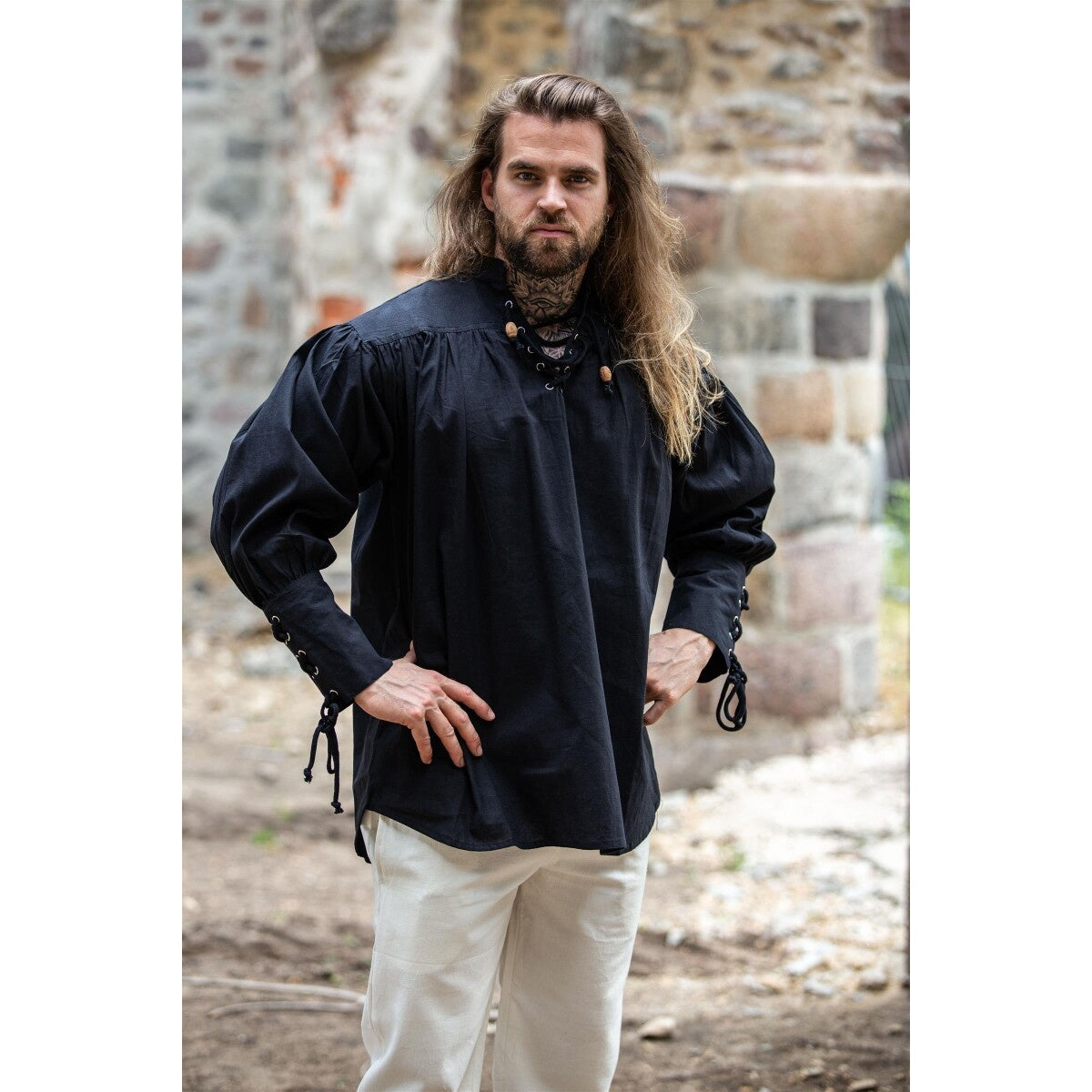 Product image Medieval Shirt Claude with Laced Cuffs Black