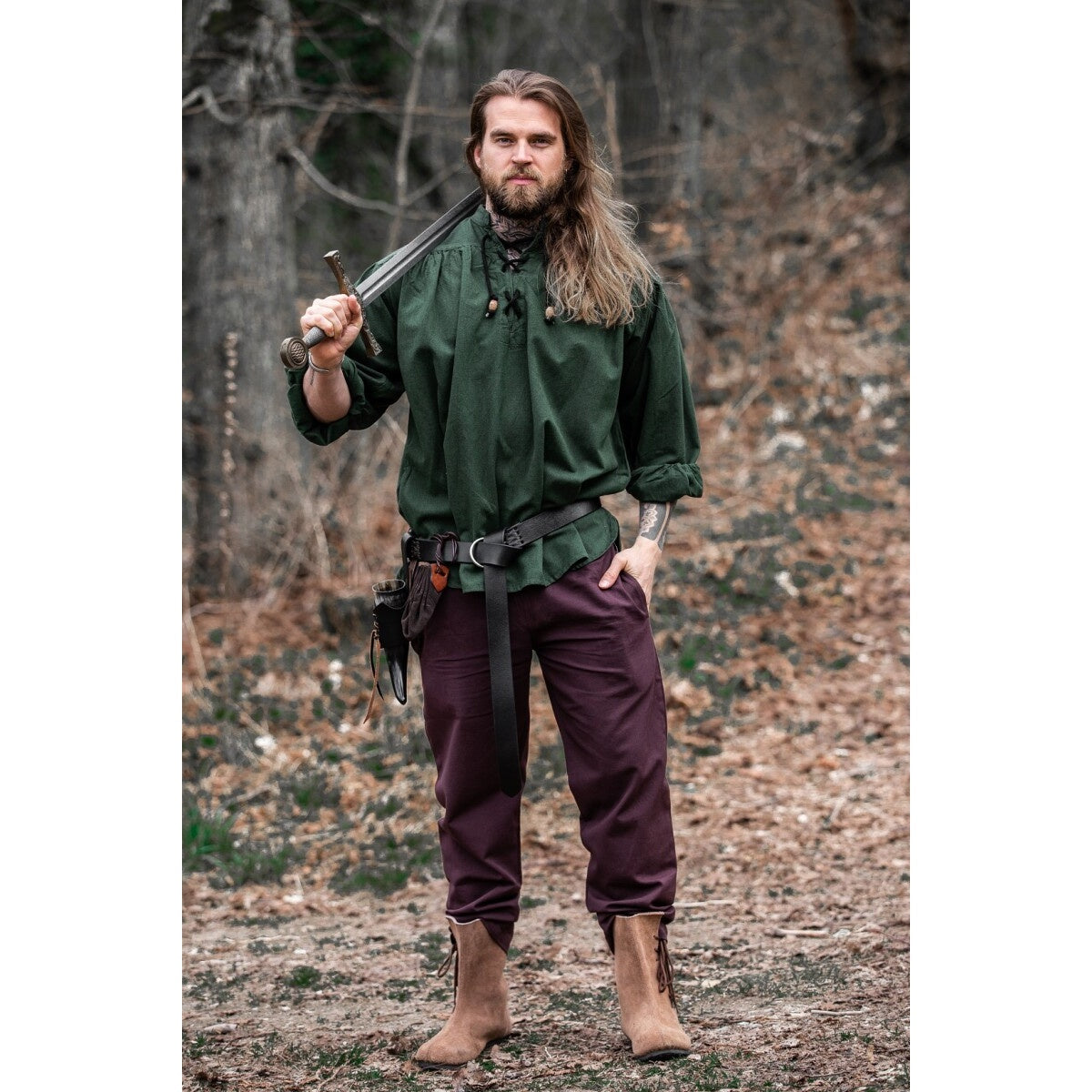 Product image Medieval Stand-Up Collar Lace-Up Shirt Georg mottled green