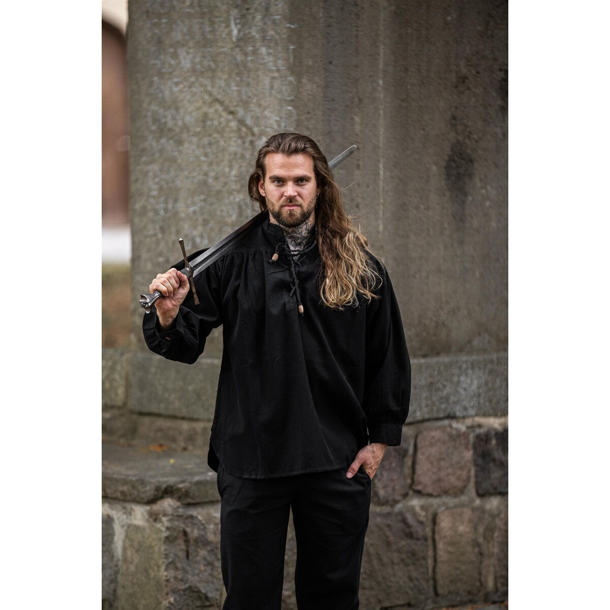 Product image Medieval Stand-Up Collar Lace-Up Shirt Georg mottled black
