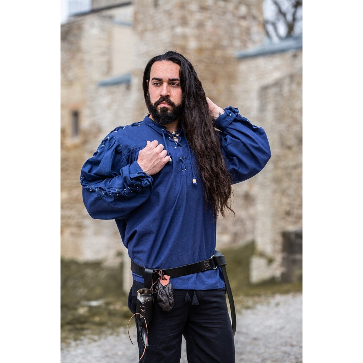 Product image Medieval Lace-Up Shirt with Eyelets Adrian blue