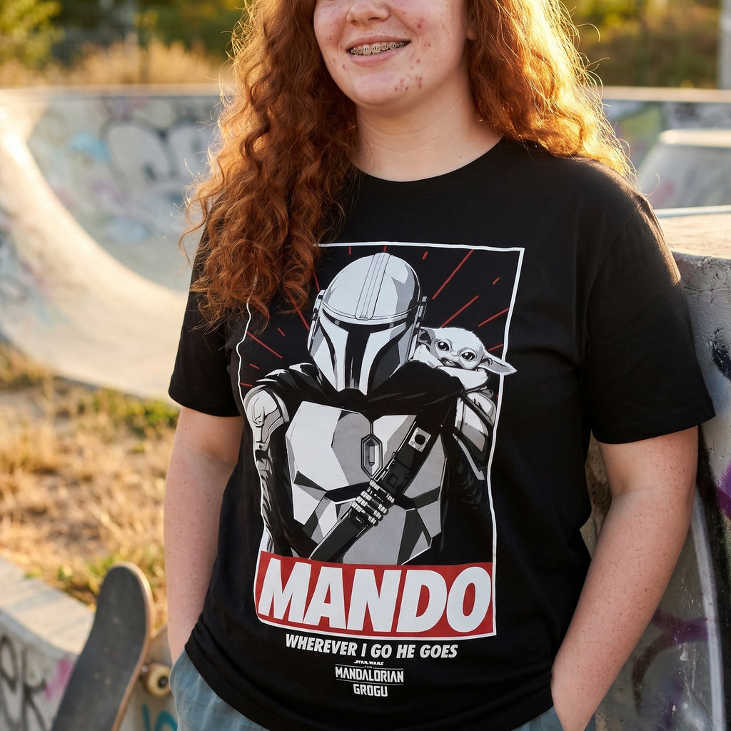 Product image Mando Wherever I Go He Goes T-Shirt Black - Star Wars The Mandalorian