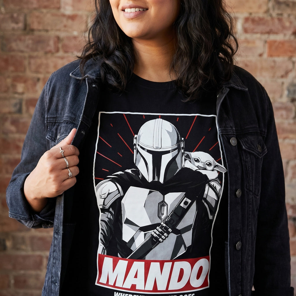 Product image Mando Wherever I Go He Goes T-Shirt Black - Star Wars The Mandalorian