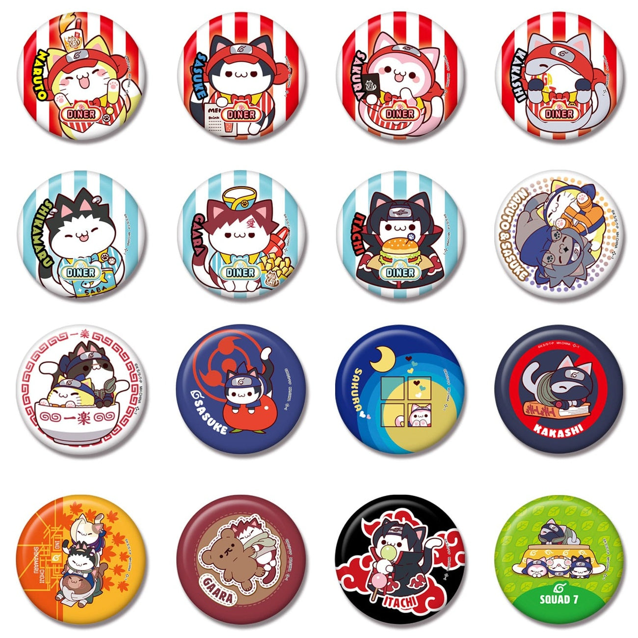Product image Naruto Mega Cat Project Nyaruto! Metal Pin Buttons 5 cm Assortment (16)