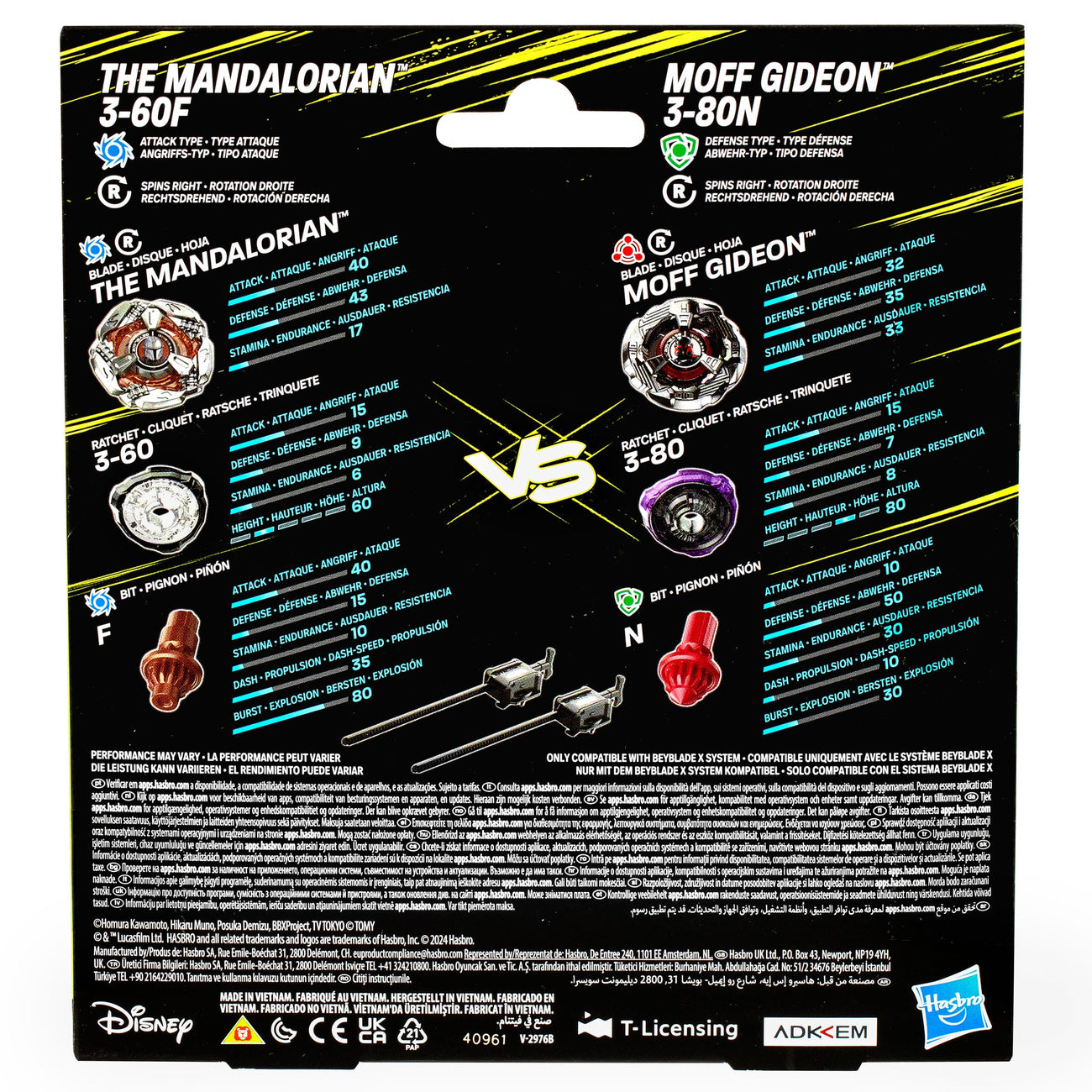 Product image Beyblade X and Star Wars Collab The Mandalorian 3-60F vs. Moff Gideon 3-80N