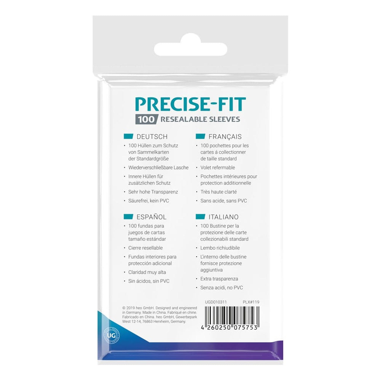Product image Ultimate Guard Precise-Fit Sleeves Standard Size (100) - Resealable