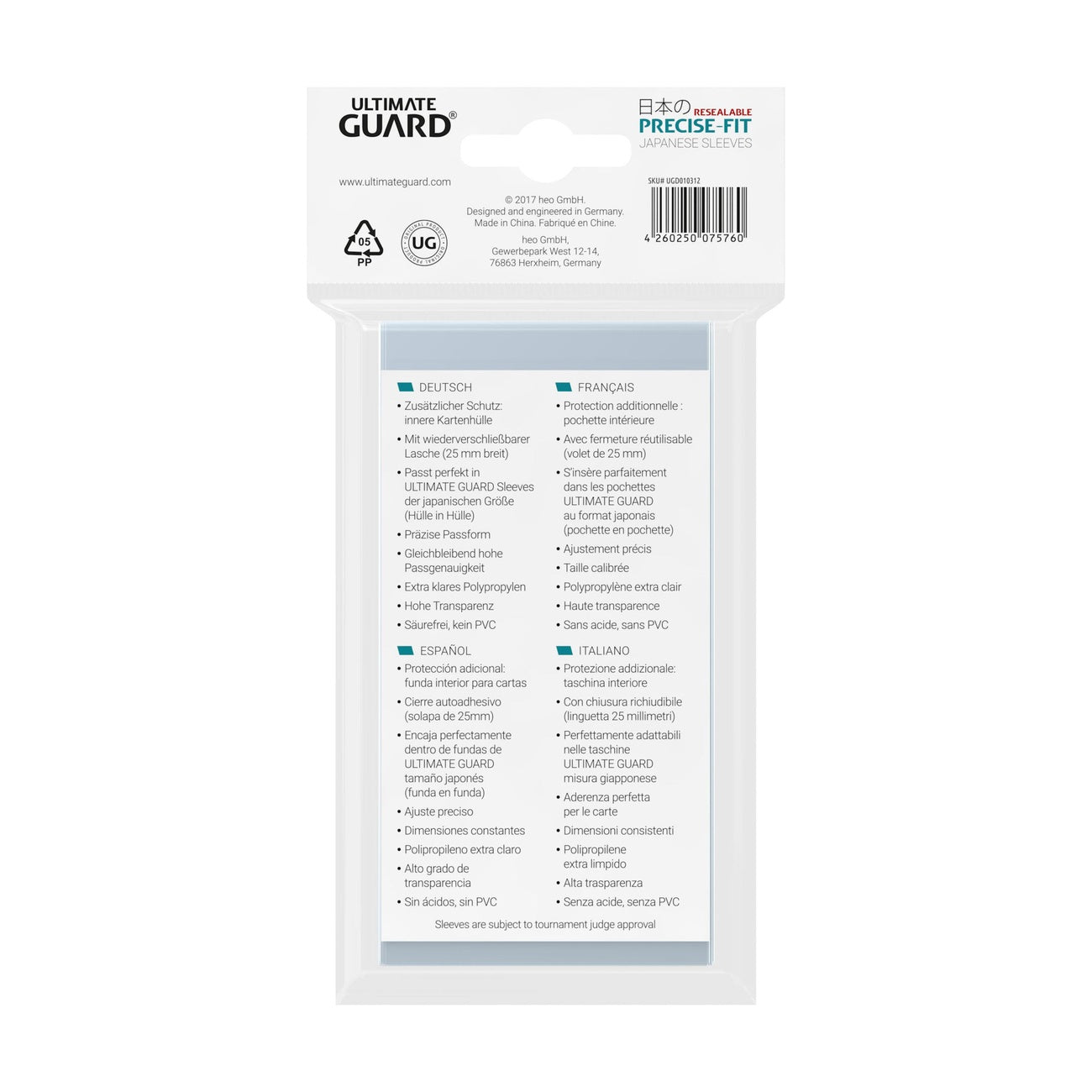 Product image Ultimate Guard Precise-Fit Sleeves Japanese Size (100) - Resealable