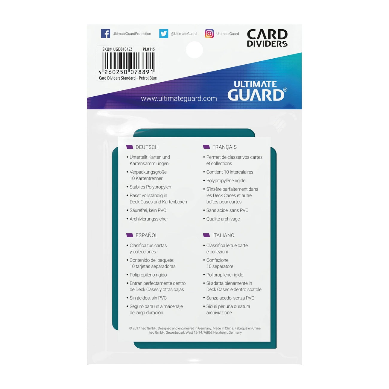 Product image Ultimate Guard Card Dividers Standard Size (10) - Petrol